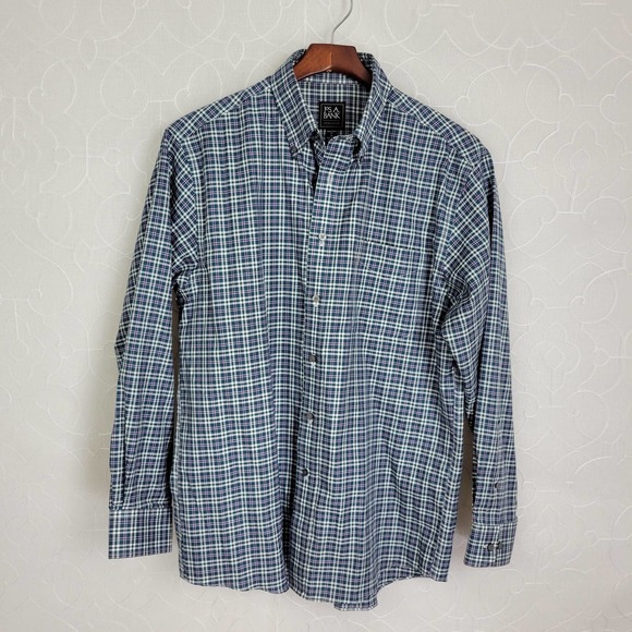 Jos.‎ A. Bank Shirt Size Medium Green Plaid Long Sleeve Button Down - Picture 1 of 4